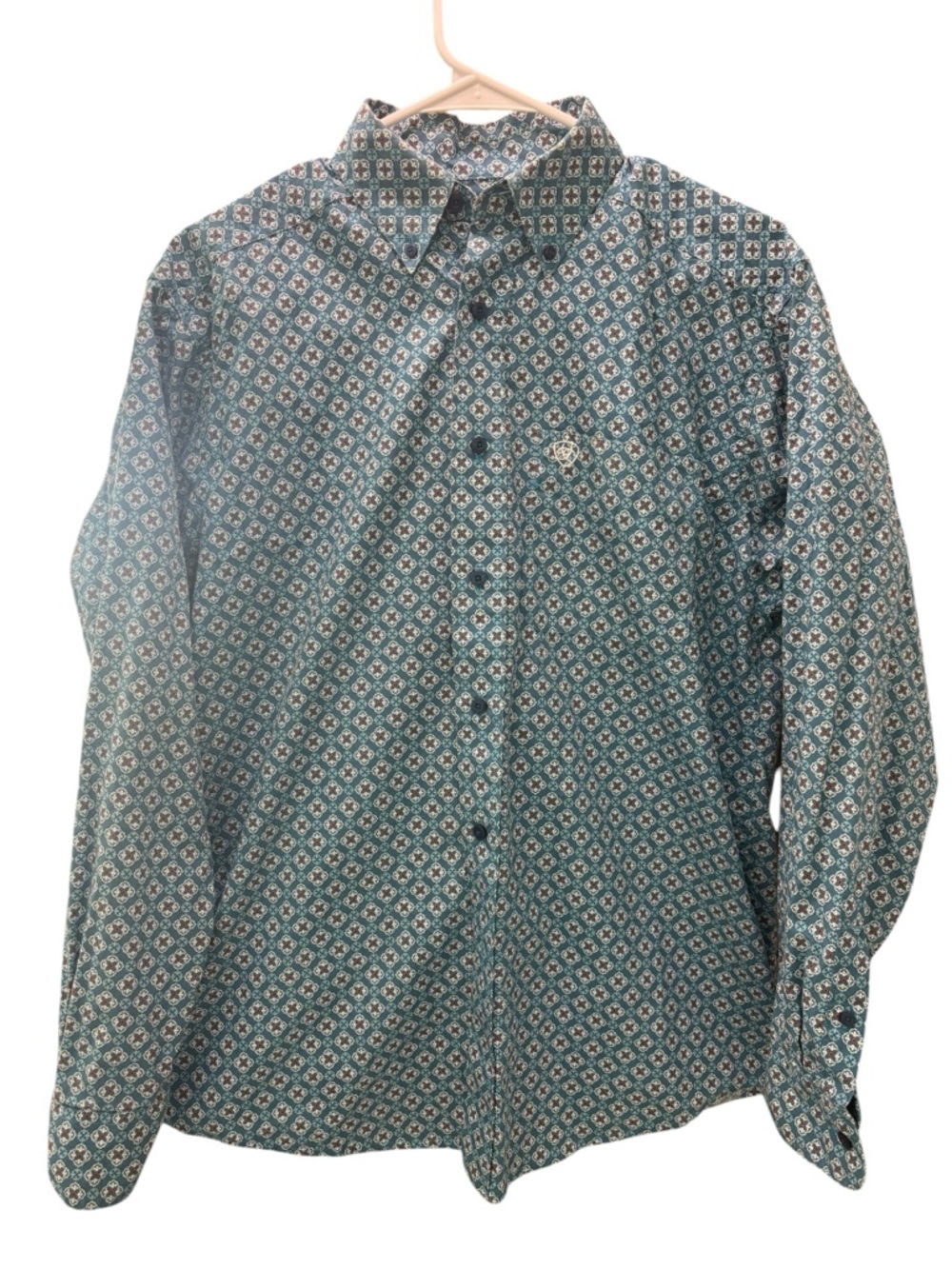 Ariat Men's Blue White Design Button Down Long Sleeve Shirt Size S/P